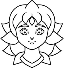 Cute Girl Face Coloring Page Minimal Line Art with Geometric Mandala Design