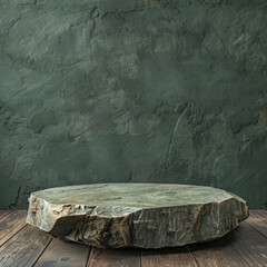 Stone Platform on Wooden Floor Against a Green Wall