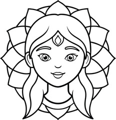 Kids Friendly Girl Head Coloring Page Simple Line Art with Geometric Flower Mandala