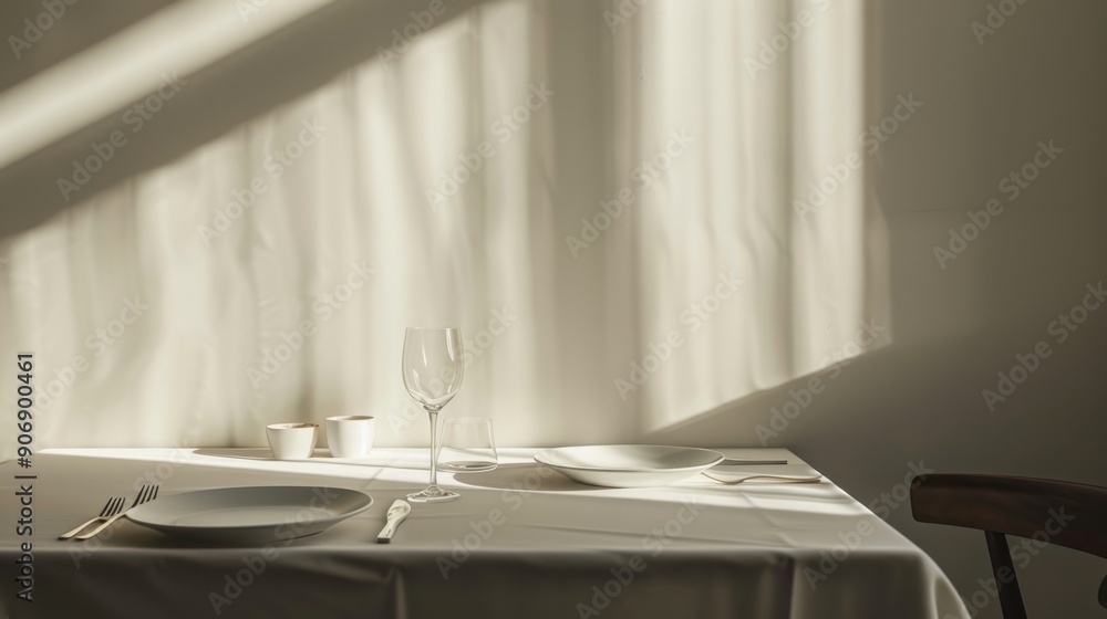 Poster minimalist table setting with sunlight.