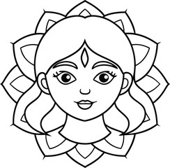 Kids Friendly Girl Head Coloring Page Simple Line Art with Geometric Flower Mandala