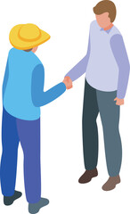 Farmer and a businessman shaking hands, probably making a deal about agricultural products