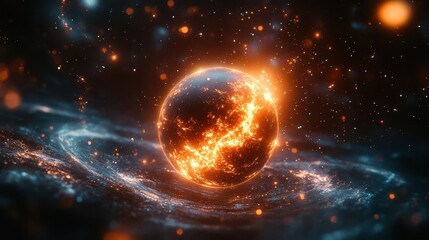 Obraz premium Burning Planet in Space.