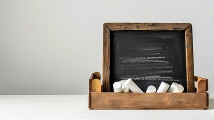 Significance Title on Small Blackboard with White Chalks in Wood Container on White Surface