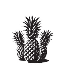 Pineapple fruits silhouette vector,black and white color