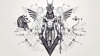 tattoo art line, illustrated in illustrator, perfect generation without design errors, pure white and clean background, A geometric and realistic style tattoo, featuring a combination.