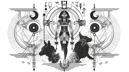 tattoo art line, illustrated in illustrator, perfect generation without design errors, pure white and clean background, A geometric and realistic style tattoo, featuring a combination.