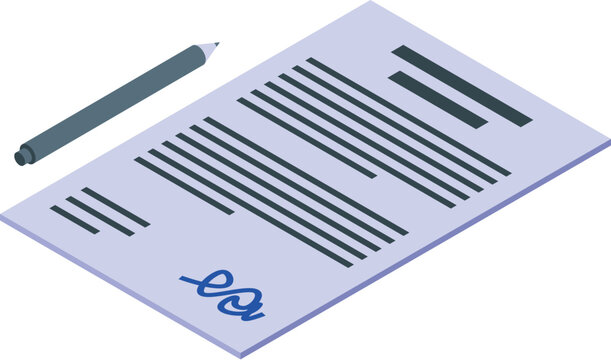 Pen is lying next to a signed contract on white background