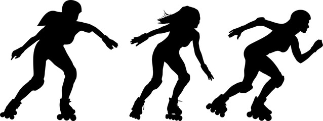 women roller skate set silhouette, womens inline skates © LetsGoVector