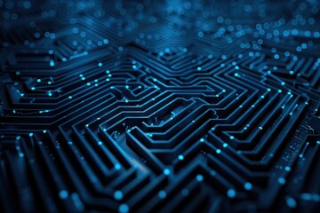 Obraz premium Close-Up of Blue Circuit Board - Technology Innovation Concepts