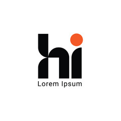 HI Minimalist Logo Design,  Letter HI, HI ,  Black and White Color Abstract letter icon HI logo. H I,