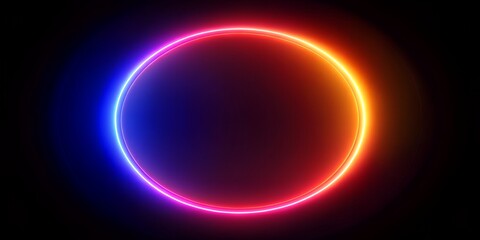 Obraz premium Abstract neon circle red orange purple glowing border isolated on a dark background Colorful light effect Bright illuminated cir