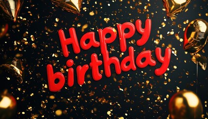 A deep black background featuring bright red letters that boldly express happy birthday
