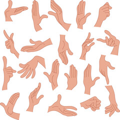 Cartoon human hands, Hands poses gestures, human palms and wrist vector set