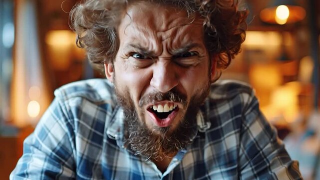 Man yelling and using computer in frustration