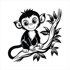 Baby Monkey on tree black vector