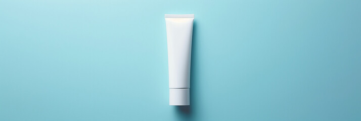 Minimalist Image of White Cream Tube on Blue Background