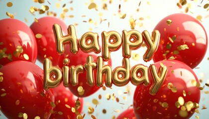 A vibrant bunch of red balloons with happy birthday elegantly written on them