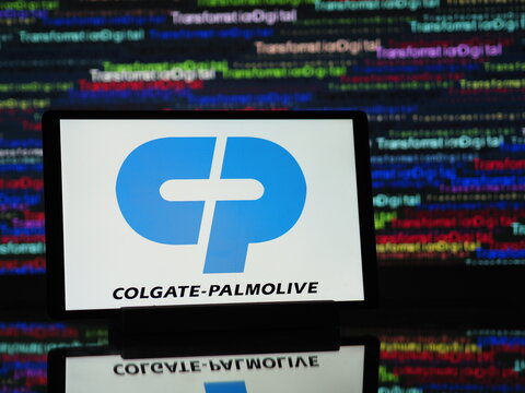 In this photo illustration,  Colgate-Palmolive Company  logo seen displayed on a tablet.
