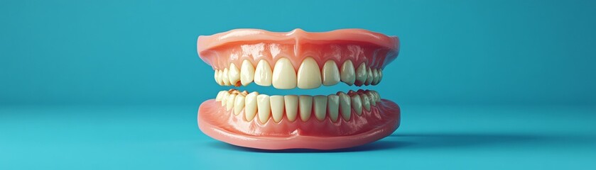 Obraz premium Time lapse animation of a set of dentures transforming from a simple worn down set into a gleaming new set Educational and inspiring