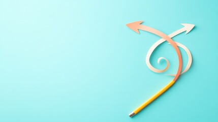 Obraz premium Two curved arrows intertwining, representing a harmonious collaboration or partnership, on a blue background.