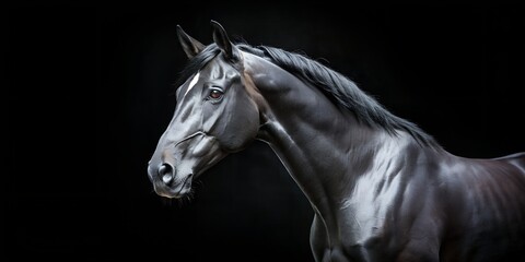 Obraz premium black horse on black background Creative AI