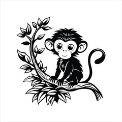 Baby Monkey on tree black vector