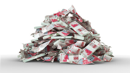 Big pile of Zimbabwe gold zig notes. A lot of money isolated on white background. 3d rendering of...