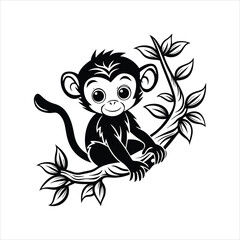 Baby Monkey on tree black vector