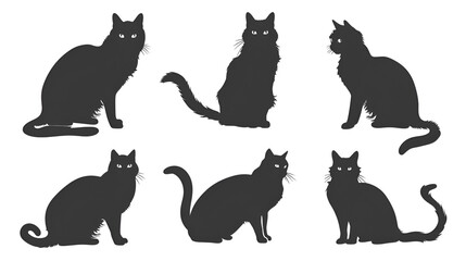 Cat set Vector silhouette isolated on a white background, Black Cats, 