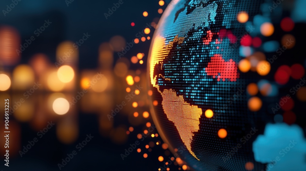 Poster a digital map showing data points across the globe, highlighting the ability of ai to analyze and un