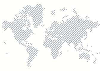 Stylized world map made of diagonal lines. World map in a simple form made of lines.