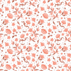 Vector seamless pattern of vintage flowers, ethnic vibe, grunge design, wallpaper.