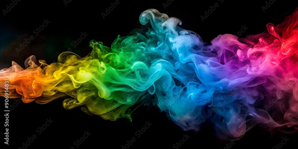 Poster multicolored smokes on a black background ai generative