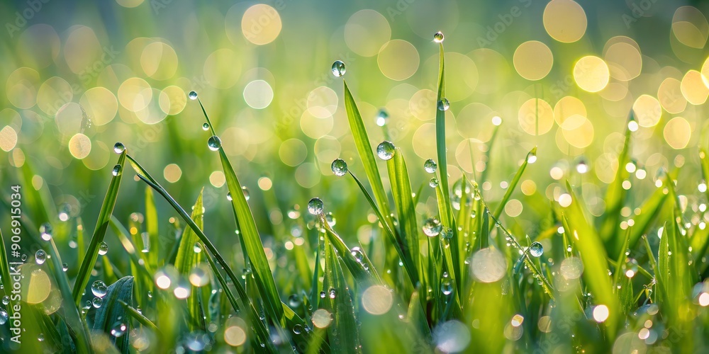 Poster landscape grass bokeh dew drops macro aesthetic generative by ai