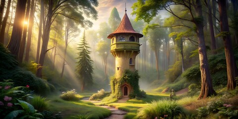 Enchanted Rapunzel Tower in Forest Creative AI
