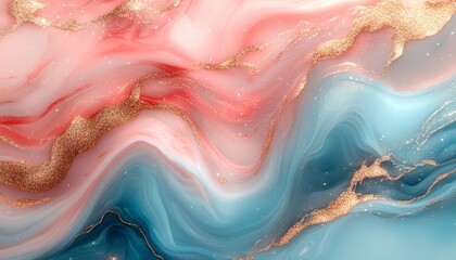 Obraz premium Abstract Gold Glitter Swirls Blue Pink Background.