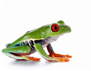 Obraz premium Red eyed monkey tree frog, Agalychnis callydrias. A tropical rain forest animal with vibrant eye isolated on a white background.