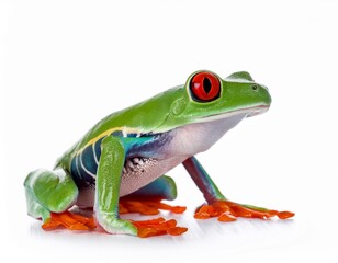Obraz premium Red eyed monkey tree frog, Agalychnis callydrias. A tropical rain forest animal with vibrant eye isolated on a white background.