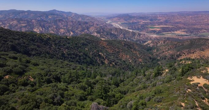 Aerial Drone Cuyama Valley Rugged Forest Terrain California 