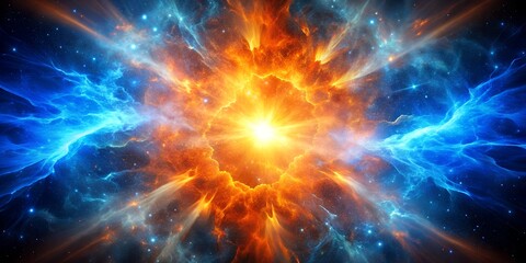 Orange and electric blue cosmic explosion; Creative AI