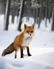 Fototapeta premium red fox in winter forest Pretty