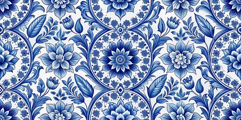 Delft blue dutch seamless pattern Floral blue seamless pattern Vintage dutch tile decor AI Generative