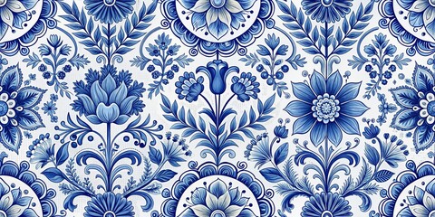 Delft blue dutch seamless pattern Floral blue seamless pattern Vintage dutch tile decor AI Generative