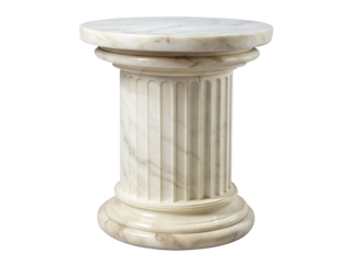 Fluted White Marble Pedestal with Smooth Polished Finish and Elegant Design. Isolated on transparent background, png.