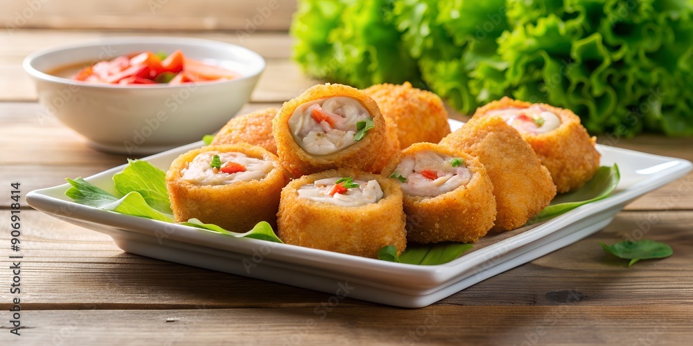 Poster deep fried crab meat rolls or hoi jo ai generative