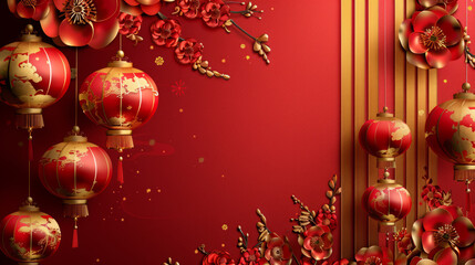 Chinese background  with oriental art, gold ornaments, and geometric patterns, perfect for celebrating festivals and cultural themes.