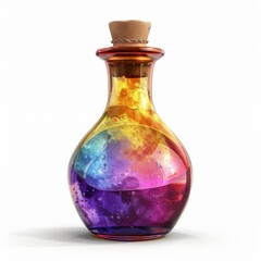 A powerful elixir bottle, sorcery element, 3D illustration, radiant colors, isolated on white background