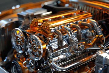 Fototapeta premium A car engine is shown in a very detailed and realistic way
