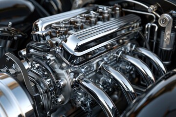 Fototapeta premium A car engine is shown in a very detailed and realistic way